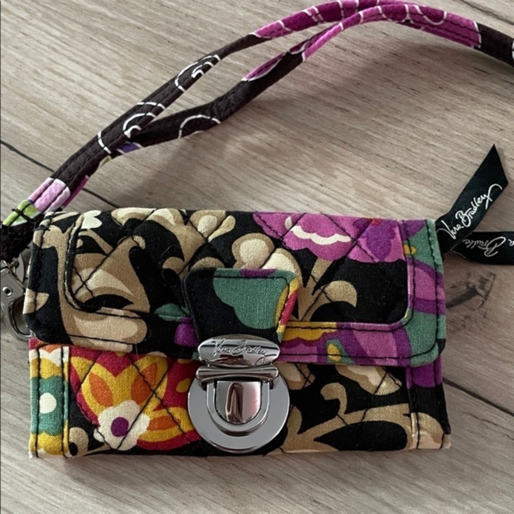 Vera Bradley Quilted Lanyard Wallet ID Holder Floral Turn Lock Keychain
